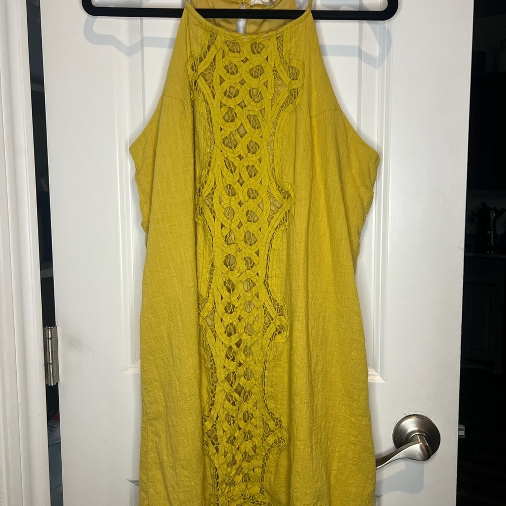Yellow Crochet-Detail Halter Dress - Women